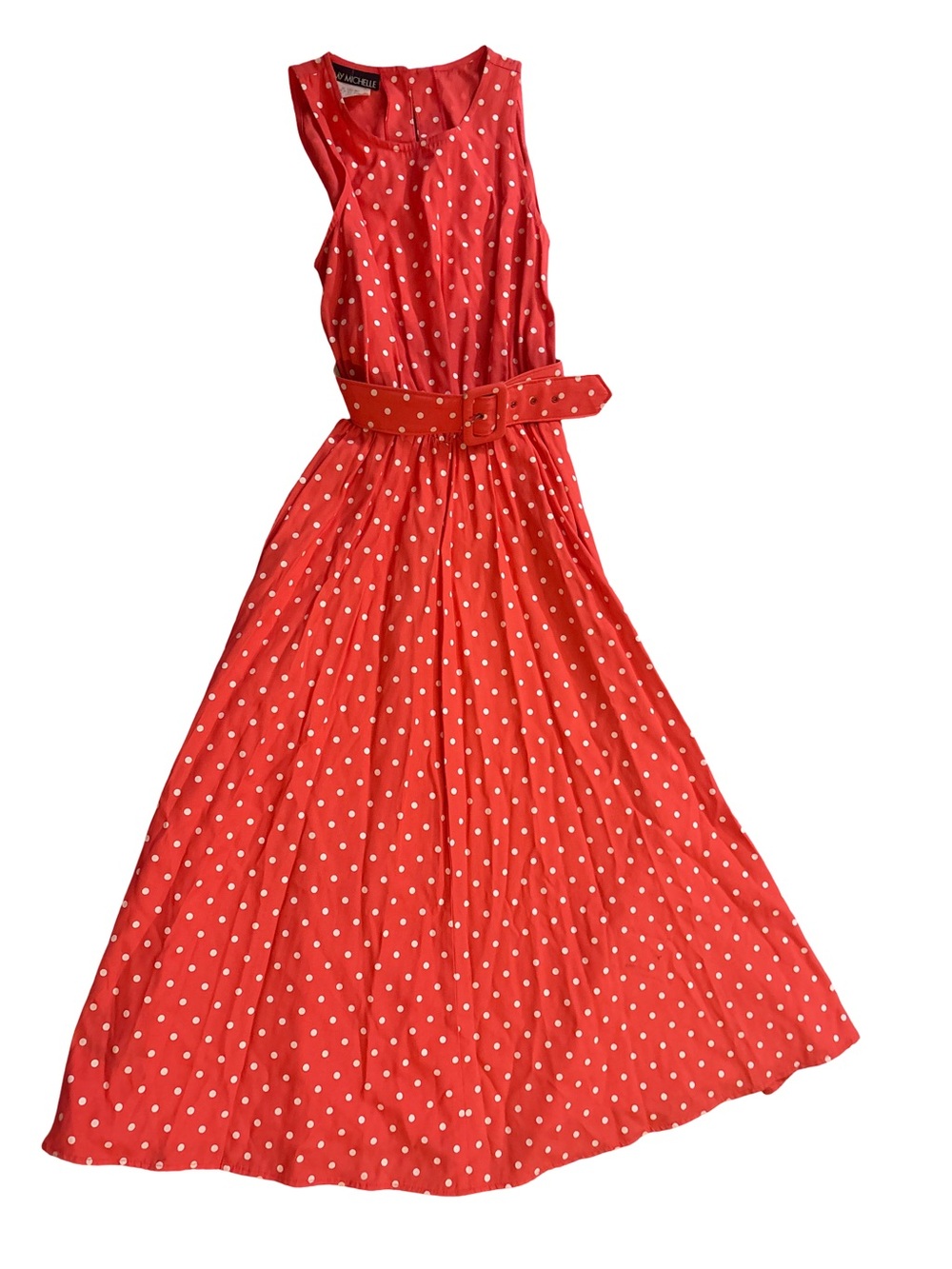 My Michelle Coral Polka Dot Sleeveless Belted Maxi Dress